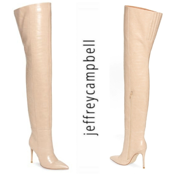 Jeffrey Campbell Shoes - HTF RARE Fierce Jeffrey Campbell Thigh-High Croc Embossed Nude Boots